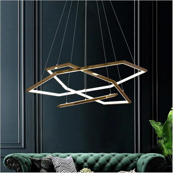 Modern Geometric LED Chandelier Light – Gold - Image 3