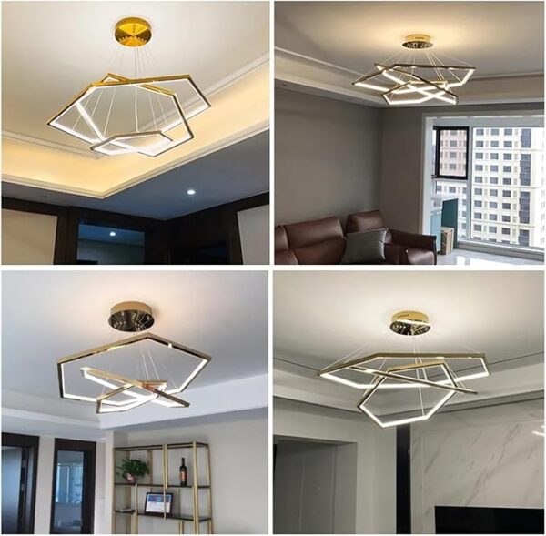 Modern Geometric LED Chandelier Light – Gold - Image 6