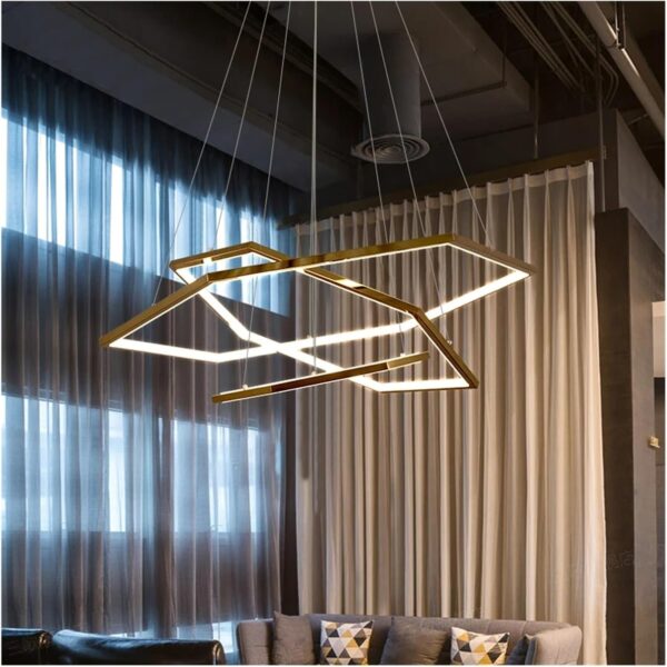Modern Geometric LED Chandelier Light – Gold